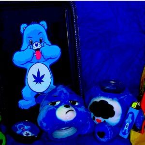 14” Blue care bear rolling tray set
